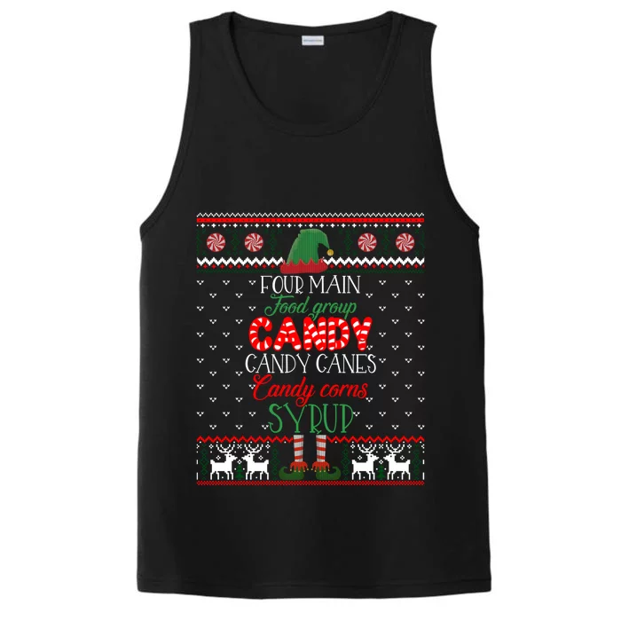 Four Main Food Groups Elf Buddy Christmas Pajama Ugly Funny Gift Performance Tank