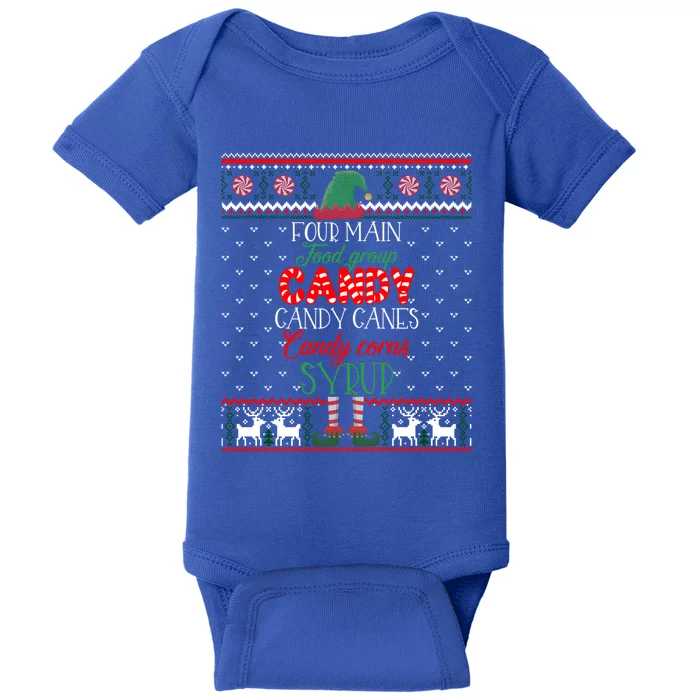 Four Main Food Groups Elf Buddy Christmas Pajama Ugly Funny Gift Baby Bodysuit