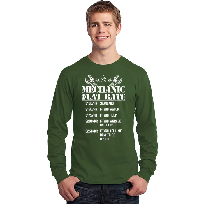 Funny Mechanic Flat Rate Long Sleeve Shirt