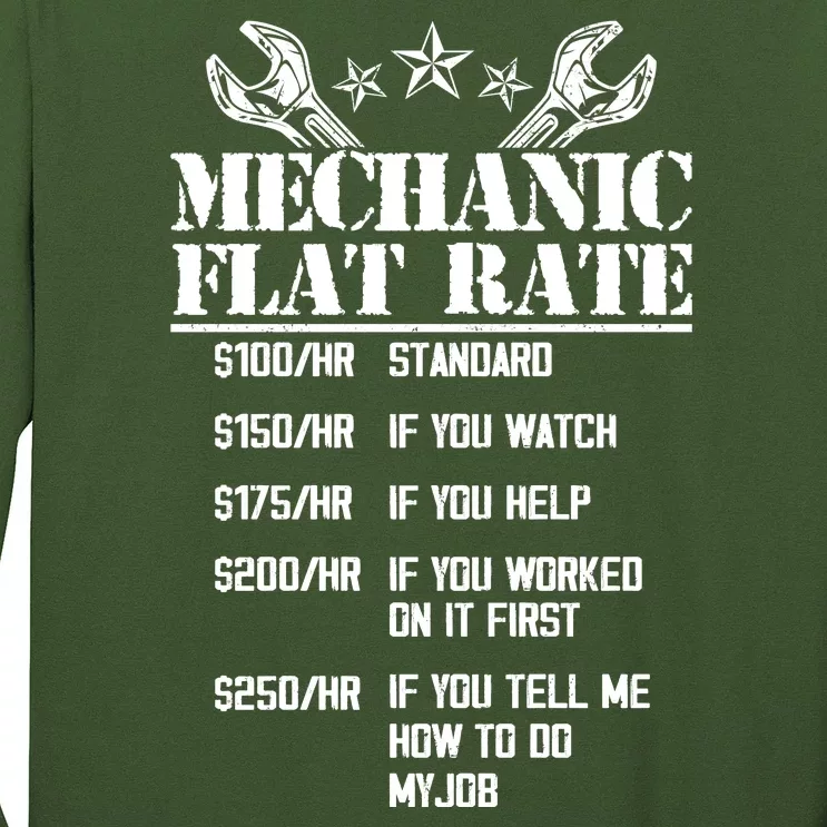 Funny Mechanic Flat Rate Long Sleeve Shirt