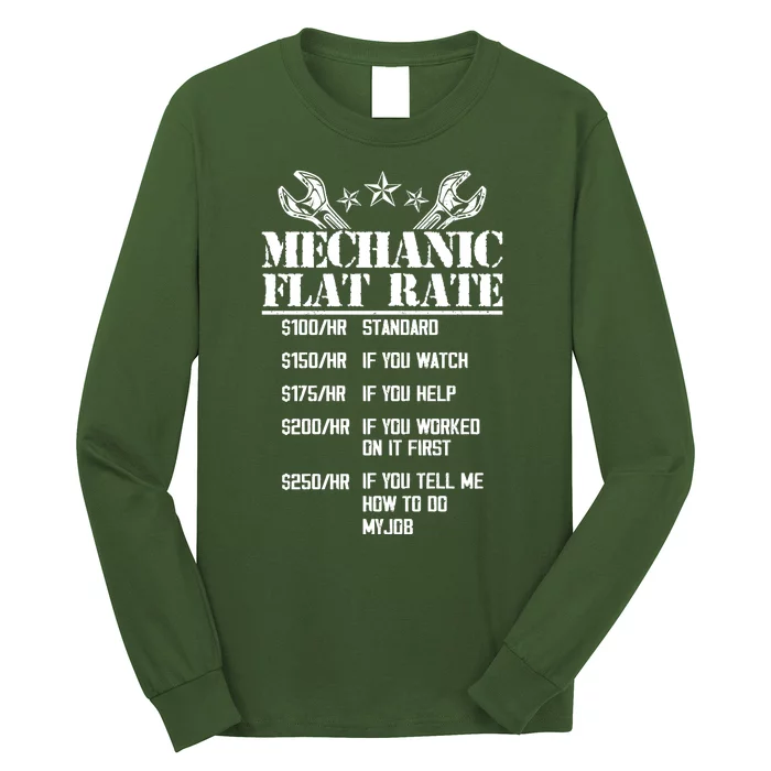 Funny Mechanic Flat Rate Long Sleeve Shirt