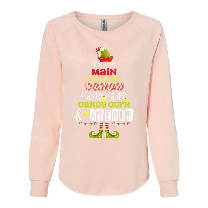 Four Main Food Groups Elf Buddy Christmas Candy Pajama Womens California Wash Sweatshirt