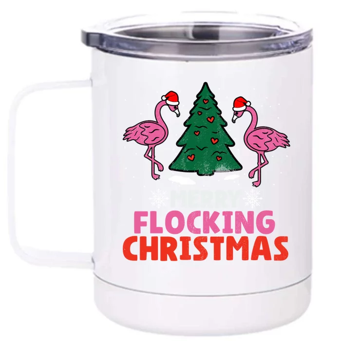 Flamingo Merry Flocking Christmas Funny Xmas Cool Gift Front & Back 12oz Stainless Steel Tumbler Cup