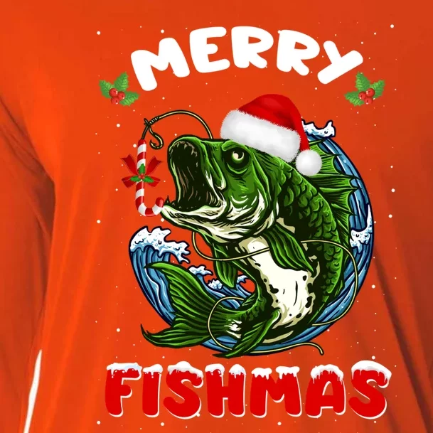 Funny Merry Fishmas Fishers Fishing Christmas Santa Pajama Cute Gift Cooling Performance Long Sleeve Crew