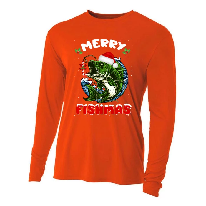 Funny Merry Fishmas Fishers Fishing Christmas Santa Pajama Cute Gift Cooling Performance Long Sleeve Crew