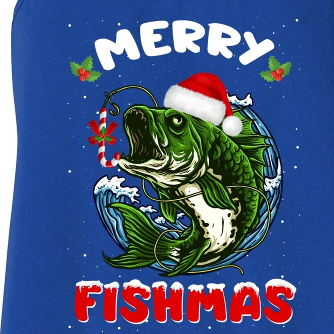 Funny Merry Fishmas Fishers Fishing Christmas Santa Pajama Cute Gift Women's Racerback Tank