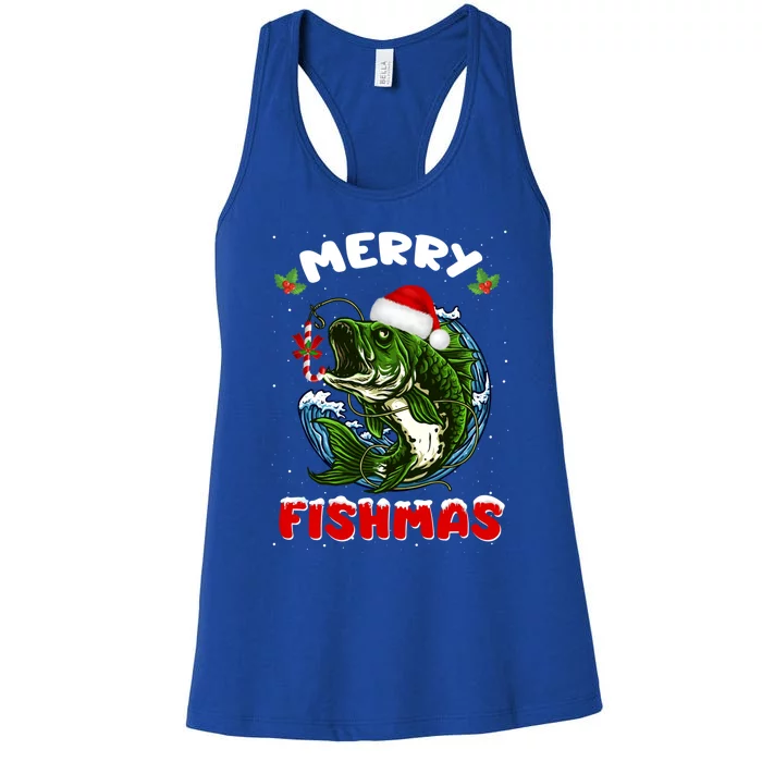 Funny Merry Fishmas Fishers Fishing Christmas Santa Pajama Cute Gift Women's Racerback Tank