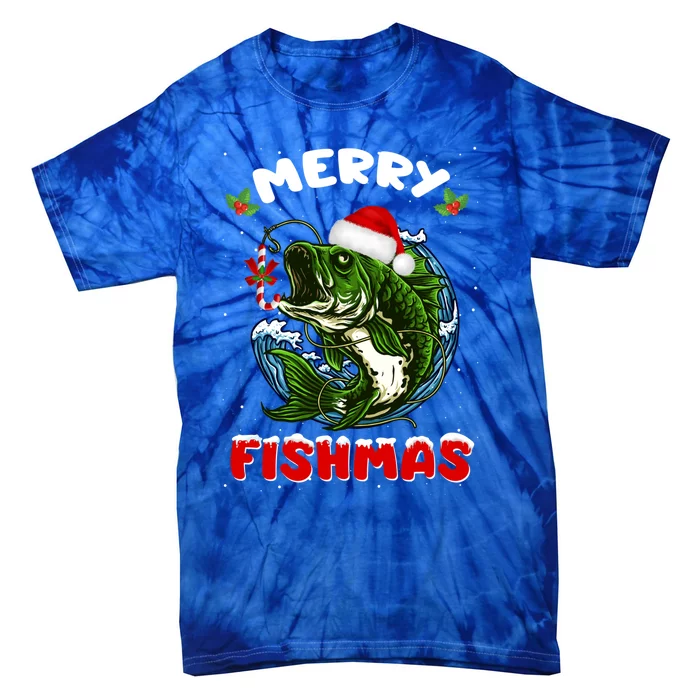 Funny Merry Fishmas Fishers Fishing Christmas Santa Pajama Cute Gift Tie-Dye T-Shirt