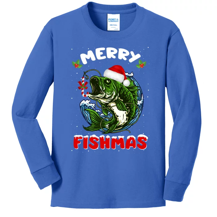 Funny Merry Fishmas Fishers Fishing Christmas Santa Pajama Cute Gift Kids Long Sleeve Shirt