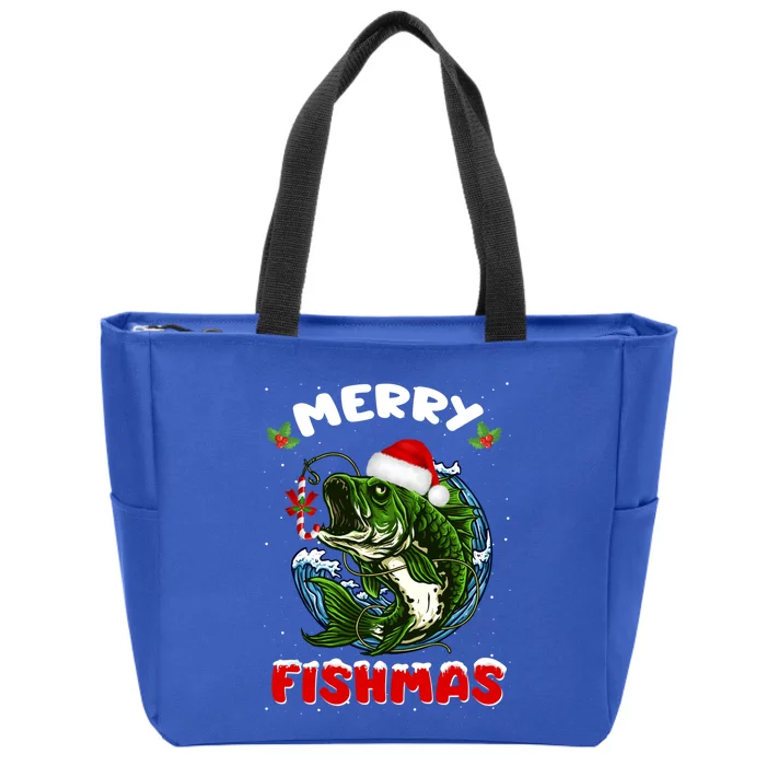 Funny Merry Fishmas Fishers Fishing Christmas Santa Pajama Cute Gift Zip Tote Bag