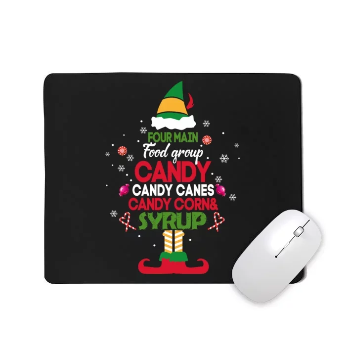 Four Main Food Groups Candy Canes Candy Corns Syrup Elf Mousepad