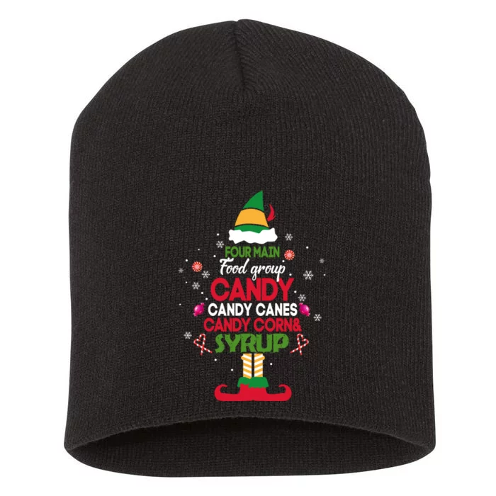 Four Main Food Groups Candy Canes Candy Corns Syrup Elf Short Acrylic Beanie