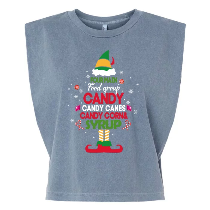 Four Main Food Groups Candy Canes Candy Corns Syrup Elf Garment-Dyed Women's Muscle Tee