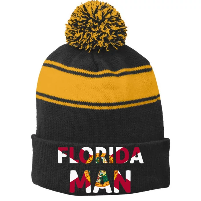 Florida Man & Florida State Flag Stripe Pom Pom Beanie