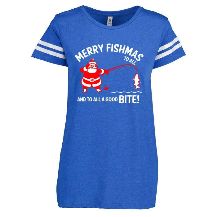 Funny Merry Fishmas Funny Fish Fishing Fisherman Christmas Xmas Gift Enza Ladies Jersey Football T-Shirt