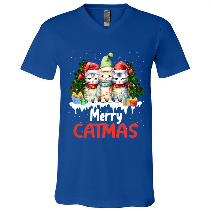 Funny Meow Feline Festive Merry Catmas Christmas Cat Gift V-Neck T-Shirt