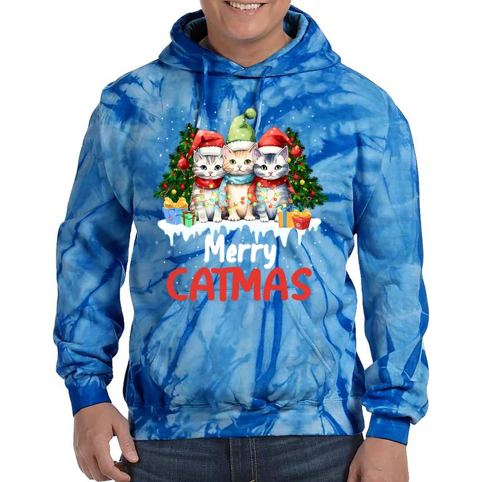 Funny Meow Feline Festive Merry Catmas Christmas Cat Gift Tie Dye Hoodie