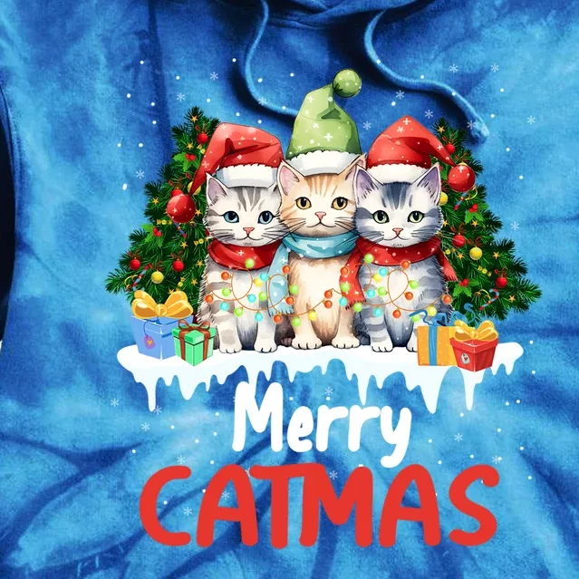 Funny Meow Feline Festive Merry Catmas Christmas Cat Gift Tie Dye Hoodie