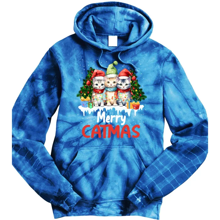 Funny Meow Feline Festive Merry Catmas Christmas Cat Gift Tie Dye Hoodie