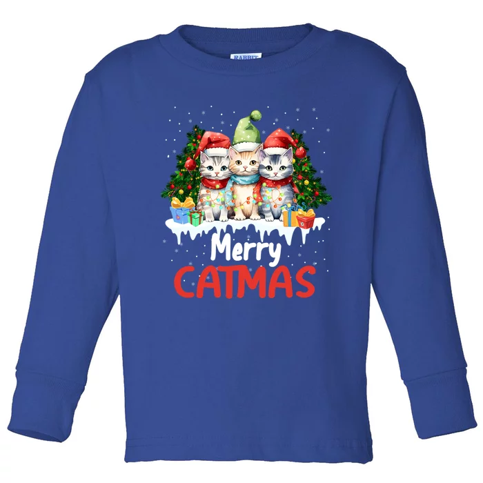 Funny Meow Feline Festive Merry Catmas Christmas Cat Gift Toddler Long Sleeve Shirt