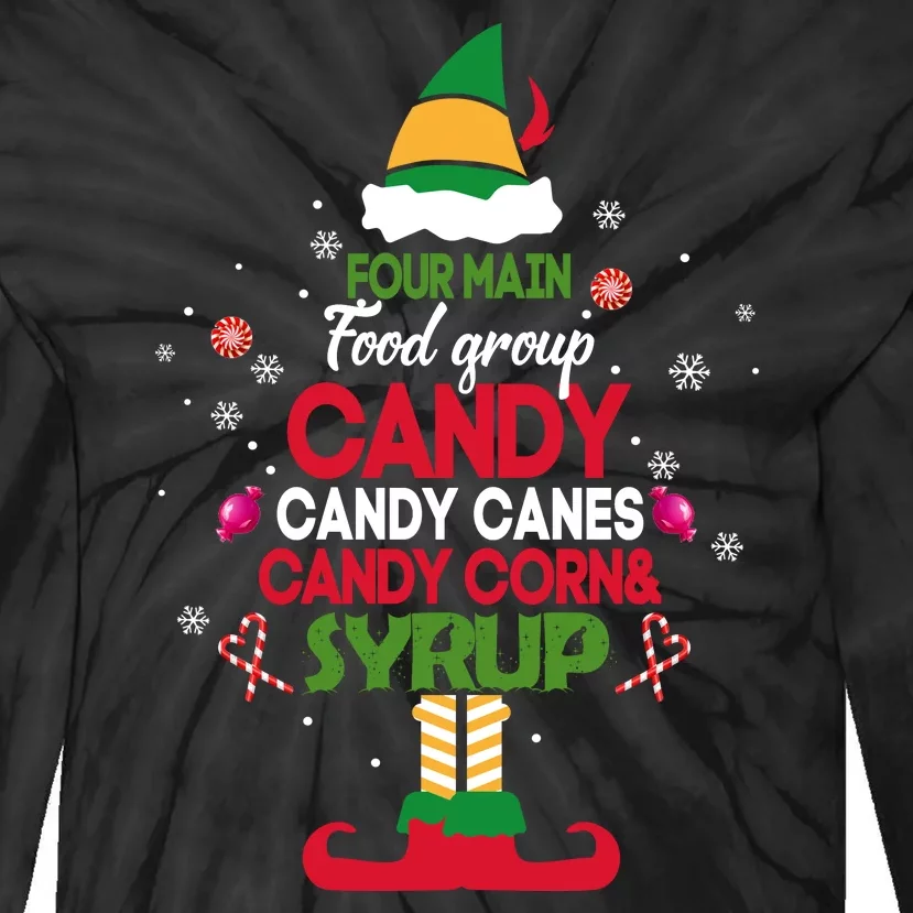 Four Main Food Groups Candy Canes Syrup Christmas Elf Gifts Tie-Dye Long Sleeve Shirt