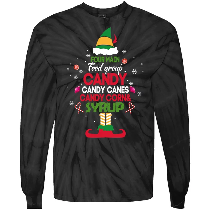 Four Main Food Groups Candy Canes Syrup Christmas Elf Gifts Tie-Dye Long Sleeve Shirt