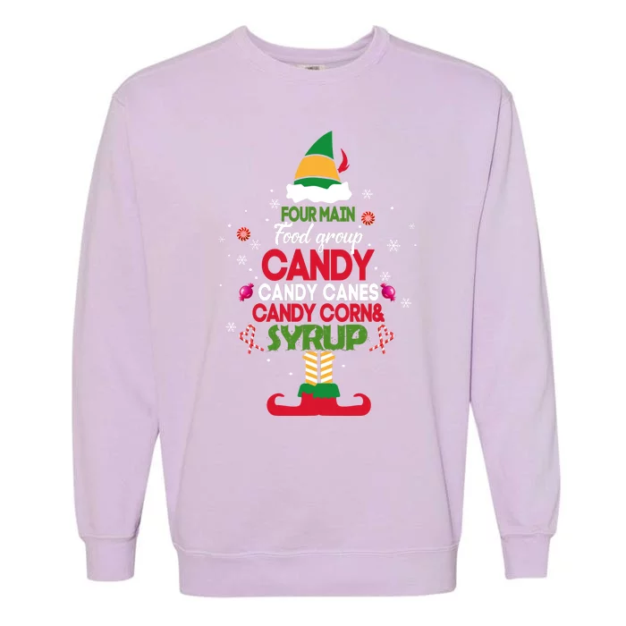 Four Main Food Groups Candy Canes Syrup Christmas Elf Gifts Garment-Dyed Sweatshirt