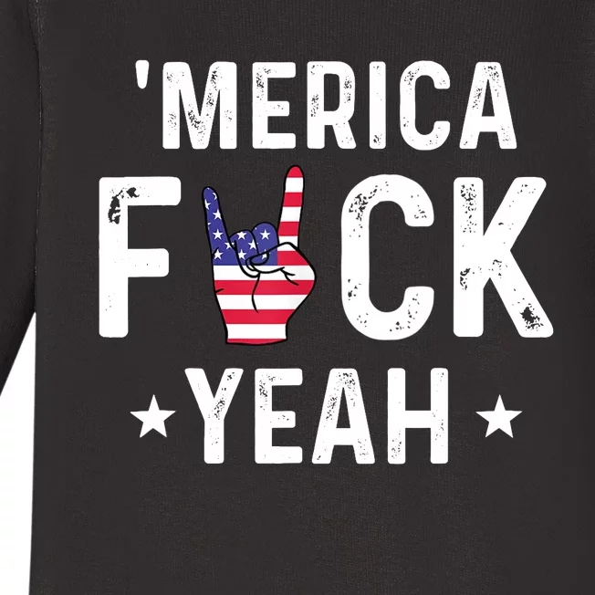 Funny Merica Fuck Yeah 4th Of July Baby Long Sleeve Bodysuit