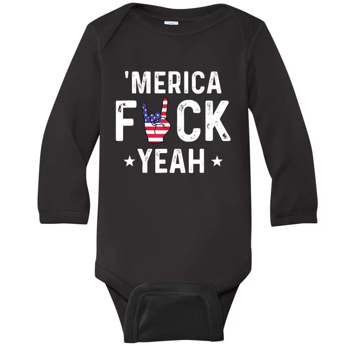 Funny Merica Fuck Yeah 4th Of July Baby Long Sleeve Bodysuit