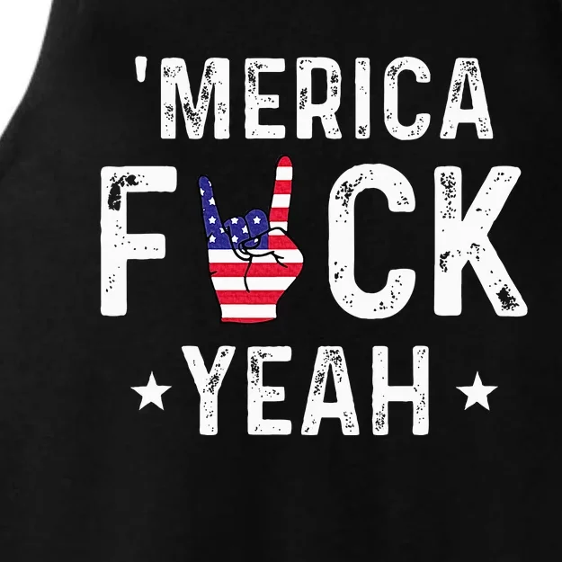 Funny Merica Fuck Yeah 4th Of July Ladies Tri-Blend Wicking Tank