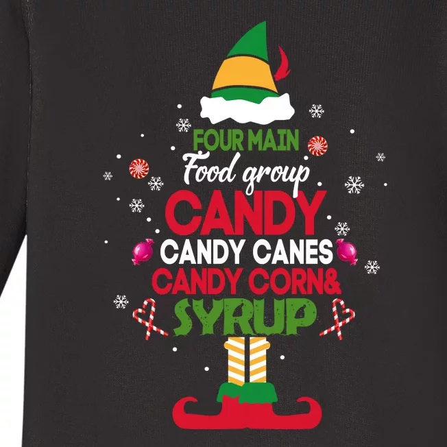 Four Main Food Groups Elf Christmas Pajama Xmas Baby Long Sleeve Bodysuit