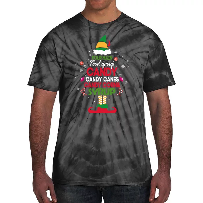 Four Main Food Groups Elf Christmas Pajama Xmas Tie-Dye T-Shirt