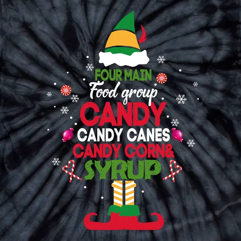 Four Main Food Groups Elf Christmas Pajama Xmas Tie-Dye T-Shirt