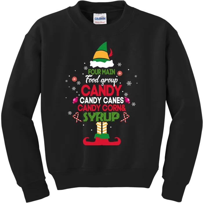 Four Main Food Groups Elf Christmas Pajama Xmas Kids Sweatshirt