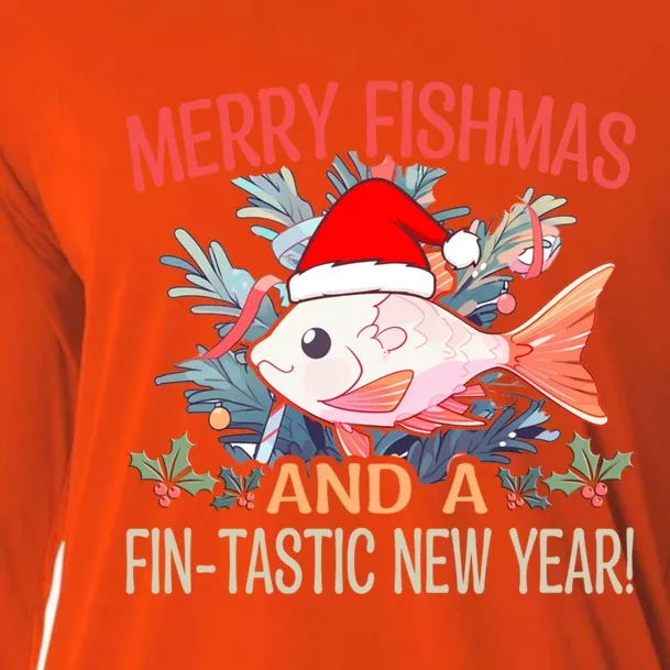 Fishing Merry Fishmas And A Fintastic New Year Cool Gift Cooling Performance Long Sleeve Crew