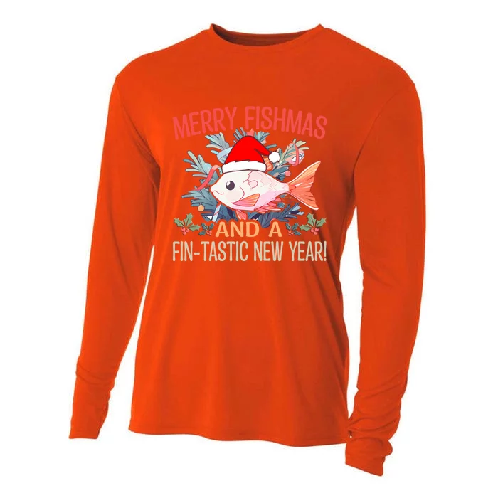 Fishing Merry Fishmas And A Fintastic New Year Cool Gift Cooling Performance Long Sleeve Crew