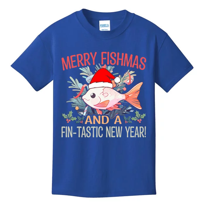 Fishing Merry Fishmas And A Fintastic New Year Cool Gift Kids T-Shirt