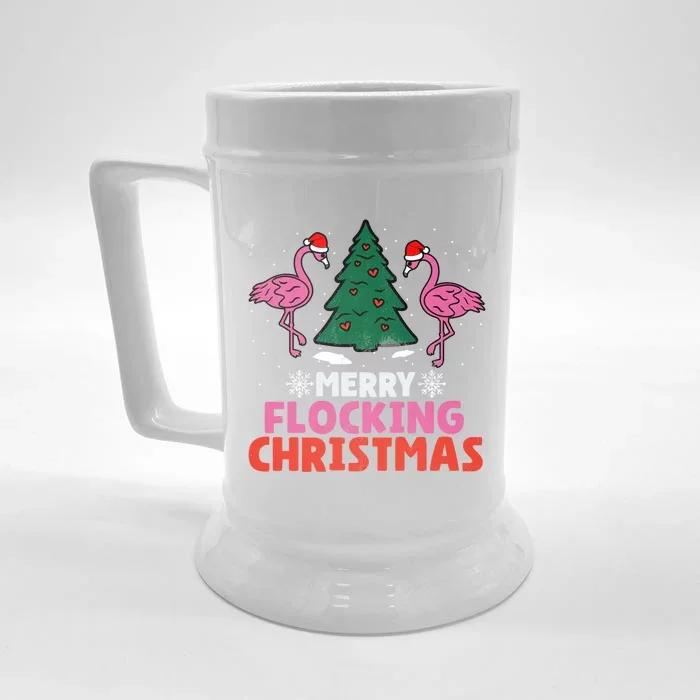 Flamingo Merry Flocking Christmas Funny Xmas Gift Front & Back Beer Stein