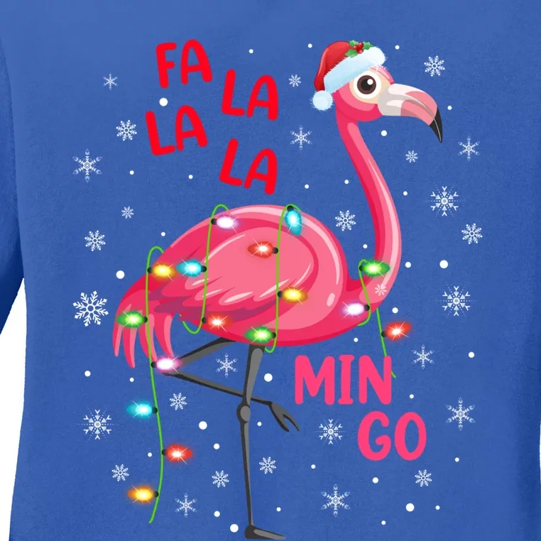 Family Matching Funny Fa La La La Mingo Flamingo Christmas Gift Ladies Long Sleeve Shirt