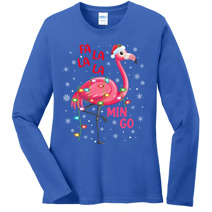 Family Matching Funny Fa La La La Mingo Flamingo Christmas Gift Ladies Long Sleeve Shirt