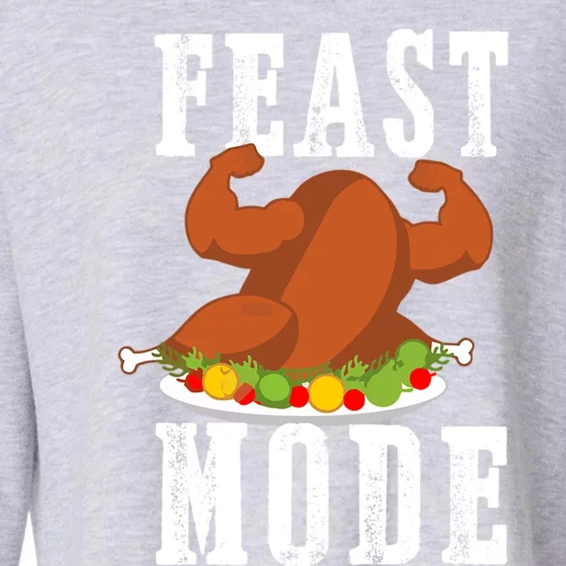 Feast Mode Funny Turkey Muscle Flex Thanksgiving Gift Cropped Pullover Crew