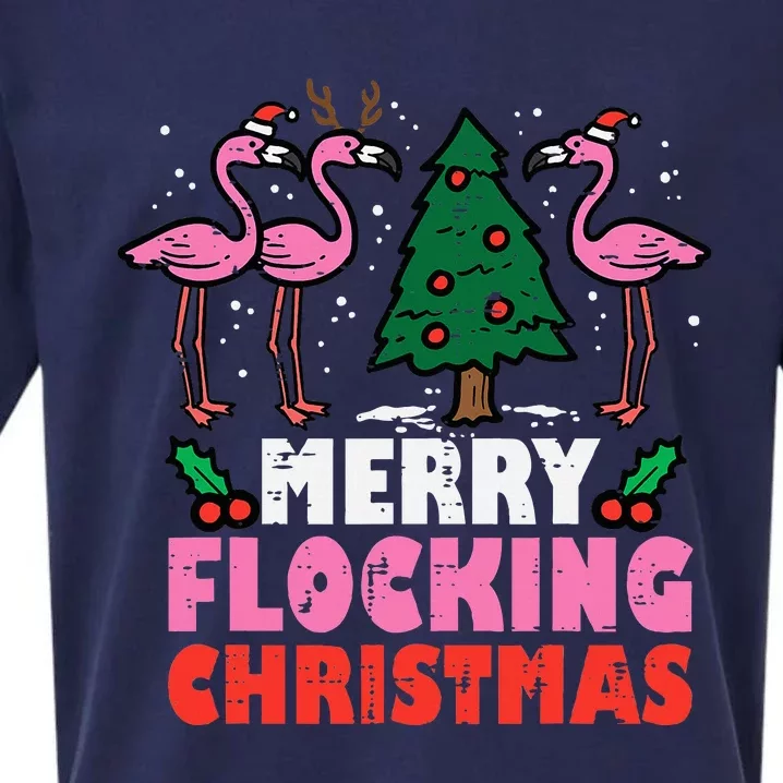 Flamingo Merry Flocking Christmas Funny Xmas Sueded Cloud Jersey T-Shirt