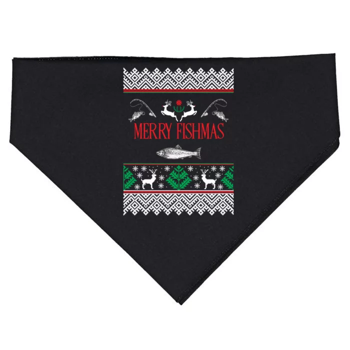 Funny Merry Fishmas Bass Fish Apparel USA-Made Doggie Bandana