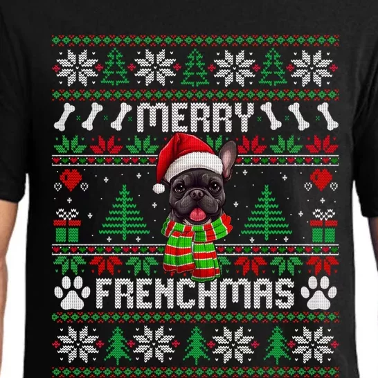 Funny Merry Frenchmas French Bulldog Christmas Ugly Sweater Pajama Set