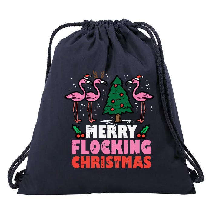 Flamingo Merry Flocking Christmas Funny Xmas Gift Drawstring Bag