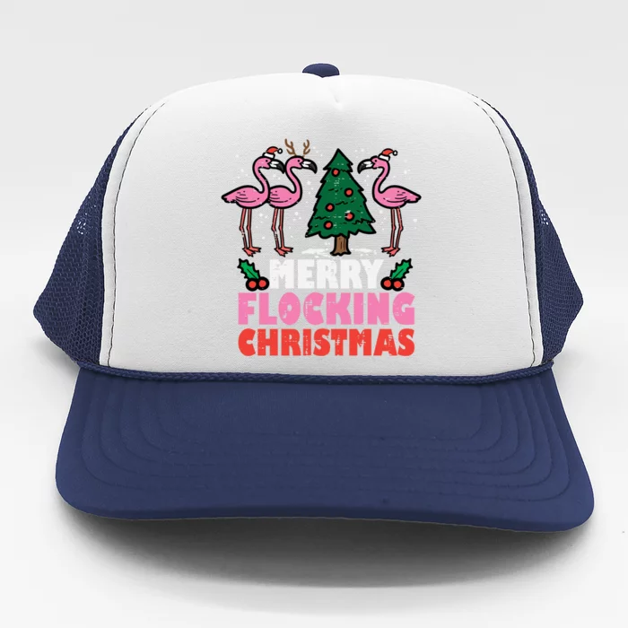 Flamingo Merry Flocking Christmas Funny Xmas Gift Trucker Hat