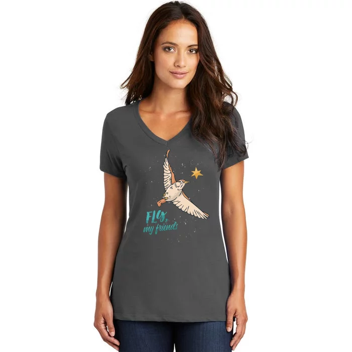 Fly My Friends Bird Star Women's V-Neck T-Shirt