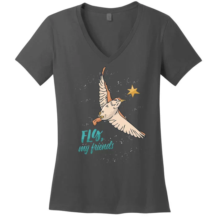 Fly My Friends Bird Star Women's V-Neck T-Shirt