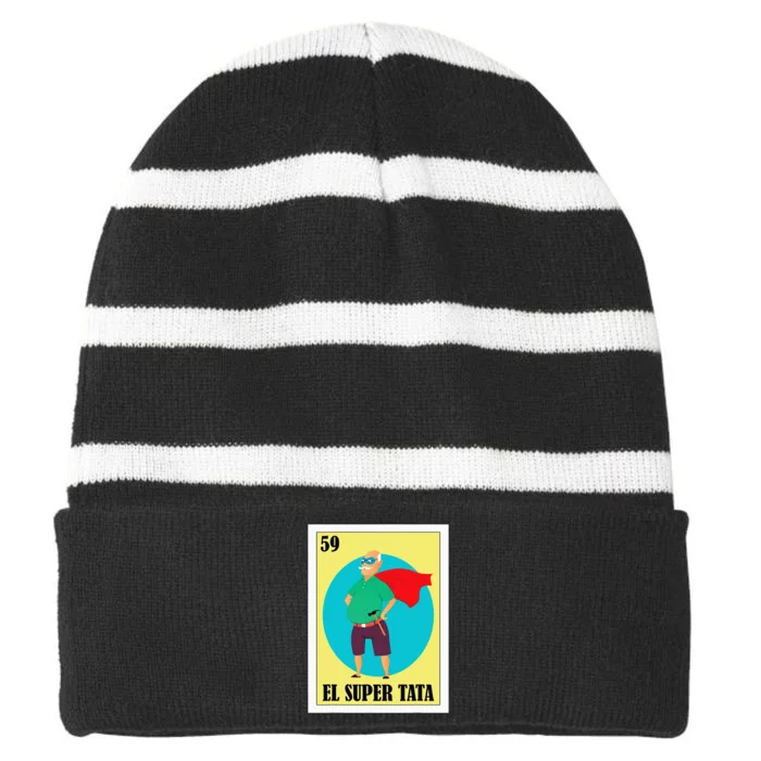 Funny Mexican Grandpa Design El Super Tata Striped Beanie with Solid Band