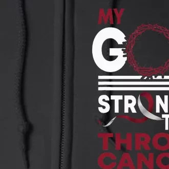 Faith My God Is Stronger Than Throat Cancer Awareness Ribbon Full Zip Hoodie